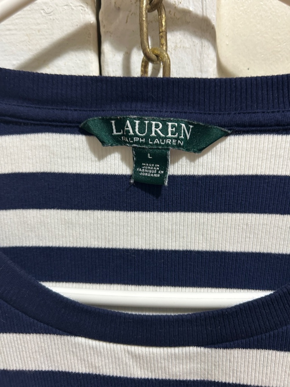 Lauren Ralph Lauren Navy & White Striped Crewneck Top